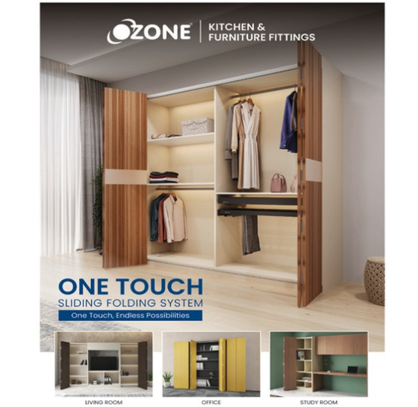 Ozone one touch, sliding folding wardrobe, fitting